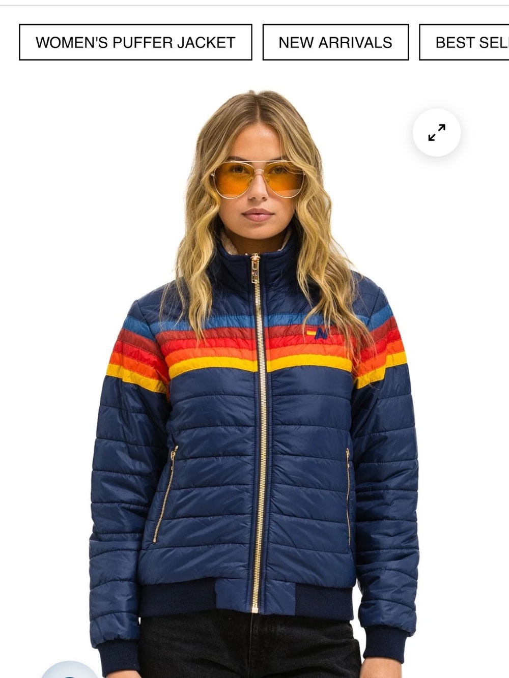 Aviator Nation NWOT Navy Puffer Jacket with Multi-Color Stripe - AV - Picture 3 of 7